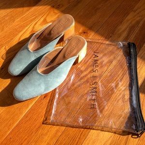 James Smith Café Society mule in blue suede